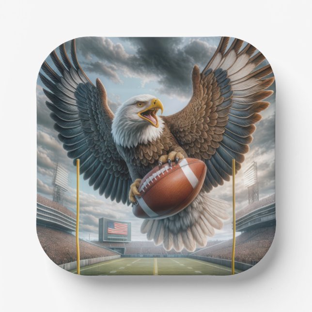 Bald Eagle Scoring a Touchdown Paper Plate (Front)