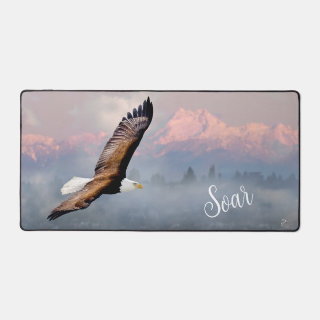 Bald Eagle Soar Mountains Wildlife Inspirational Desk Mat (Front)