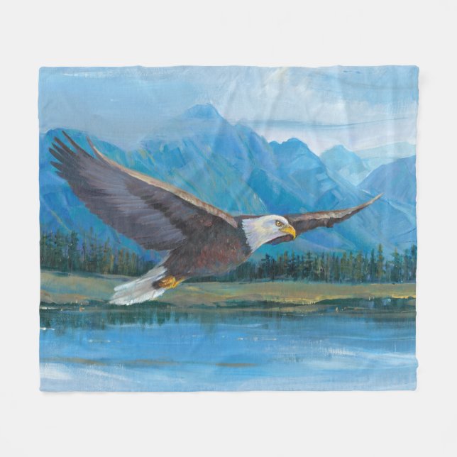Bald Eagle Soaring Fleece Blanket (Front (Horizontal))