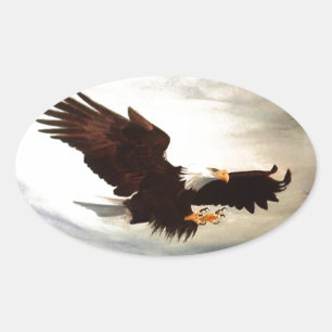 Bald Eagle Soaring Oval Sticker
