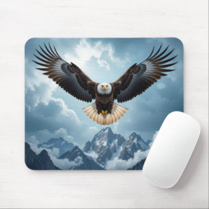Bald Eagle Soaring Over Mountain Peaks Mouse Mat