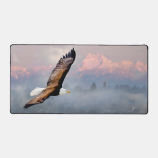 Bald Eagle Soaring over Olympic Mountains Wildlife Desk Mat