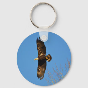 Bald Eagle Soaring Over Trees Key Ring