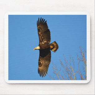 Bald Eagle Soaring Over Trees Mouse Mat