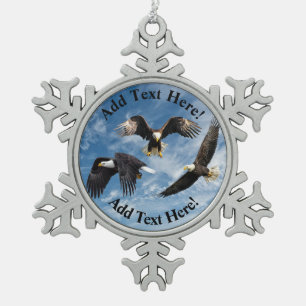 Bald Eagle Soaring Snowflake Pewter Christmas Ornament