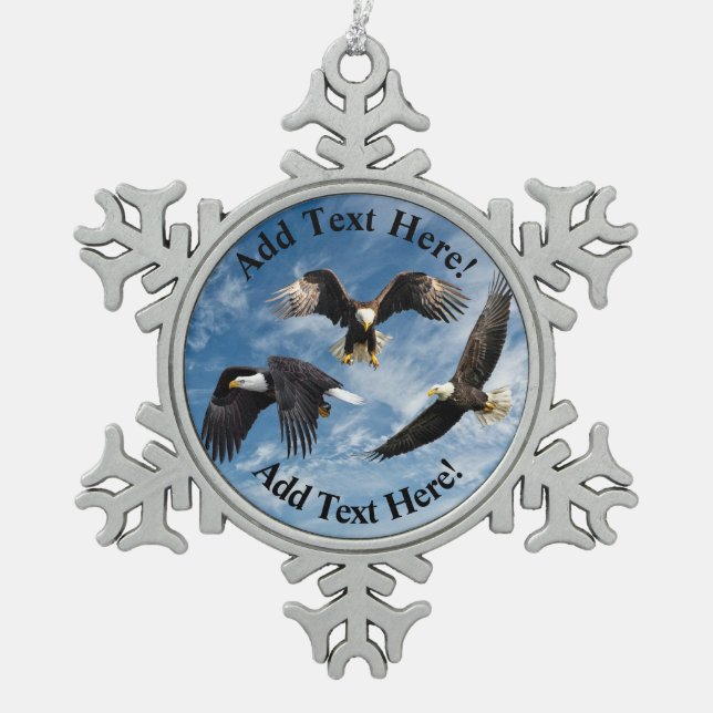 Bald Eagle Soaring Snowflake Pewter Christmas Ornament (Front)