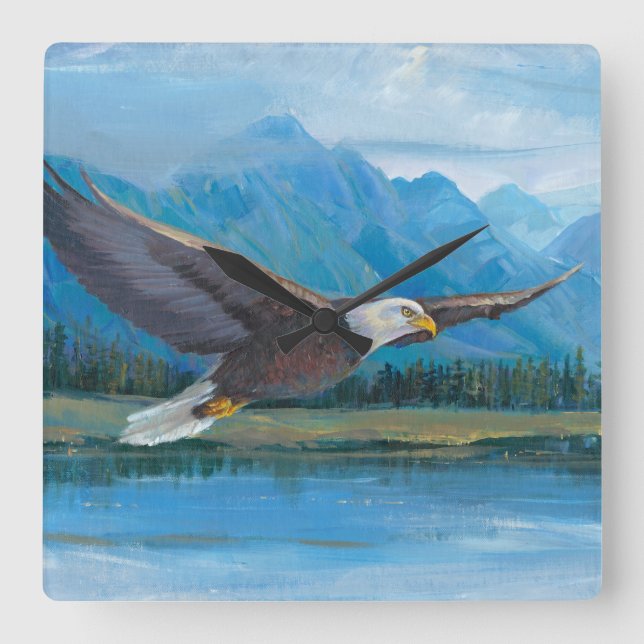 Bald Eagle Soaring Square Wall Clock (Front)