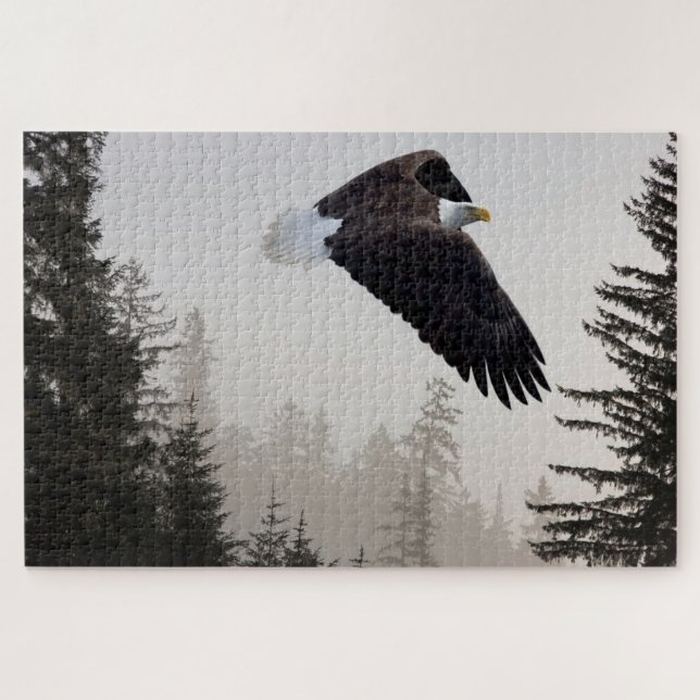 Bald Eagle Soaring Through Mist Jigsaw Puzzle (Horizontal)