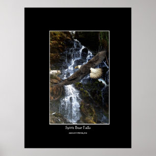 Bald Eagle, Spirit Bear & Water Fall Art Poster