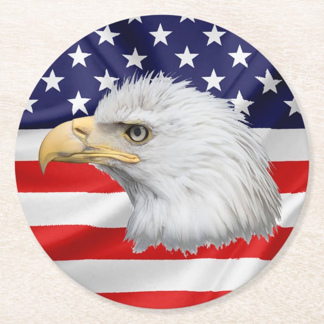 Bald Eagle stylish patriotic Round Paper Coaster (Front)