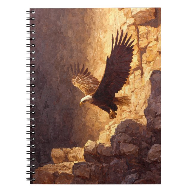 Bald Eagle Sunlit Cliff Flight Art Notebook (Front)