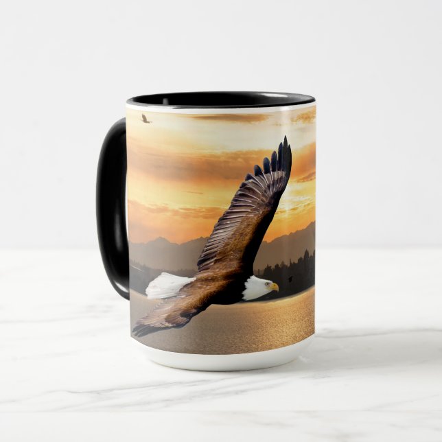 Bald Eagle Sunset over Olympic Mtns Fine Art Mug (Front Left)