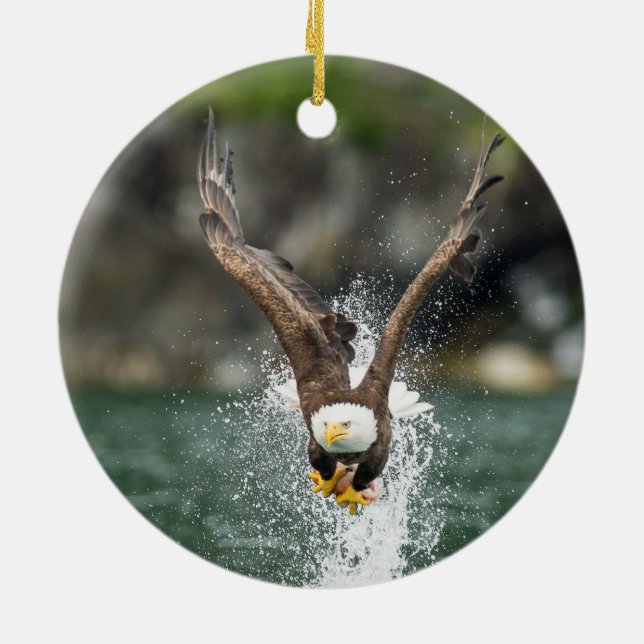 Bald Eagle The Big Catch Ceramic Tree Decoration (Back)