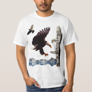 Bald Eagle, Totem Pole, Raven & Mountain scene T-Shirt