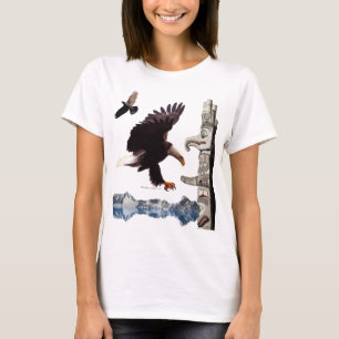 Bald Eagle, Totem Pole, Raven & Mountain scene T-Shirt