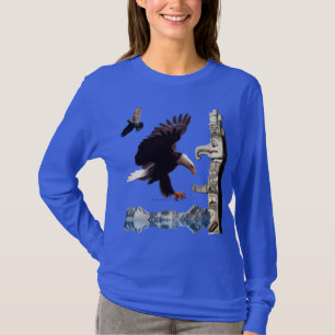Bald Eagle, Totem Pole, Raven & Mountain scene T-Shirt