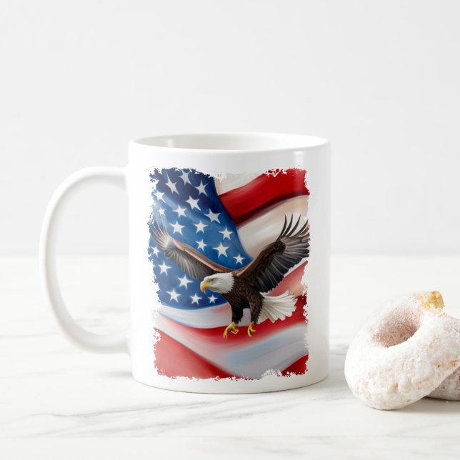 Bald Eagle & US Flag 4th Of July Coffee Mug (With Donut)