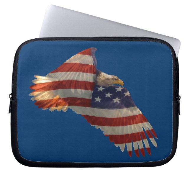 Bald Eagle & US Flag Patriotic Laptop Sleeve (Front)