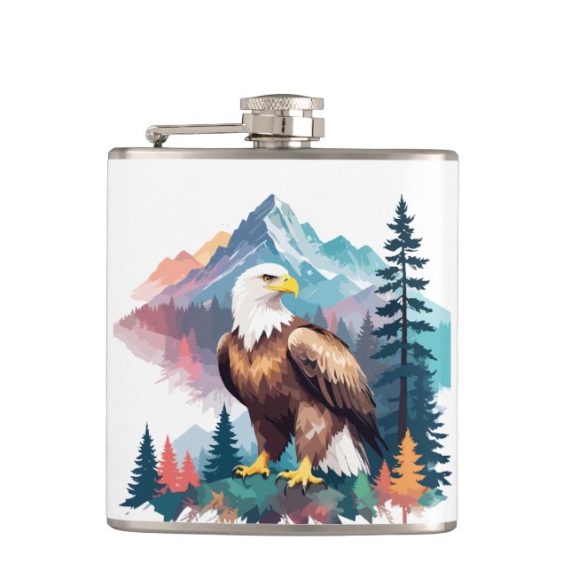Bald Eagle Vector Art Animal Majestic Nature Hip Flask (Front)