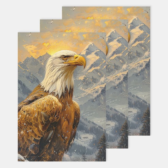 Bald Eagle Watercolor Mountains Decoupage Wrapping Paper Sheet (Creator Uploaded)