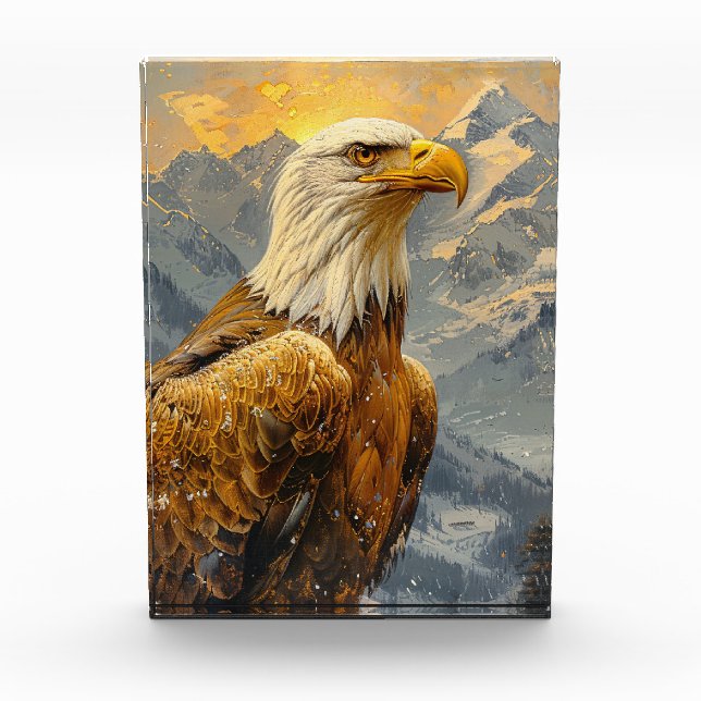 Bald Eagle Watercolor Mountains Photo Block (Front)