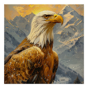 Bald Eagle Watercolor Mountains Poster