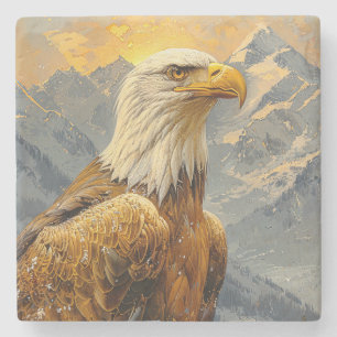 Bald Eagle Watercolor Mountains Stone Coaster