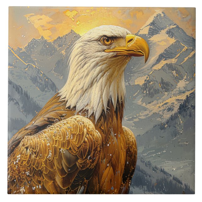 Bald Eagle Watercolor Mountains Tile (Front)