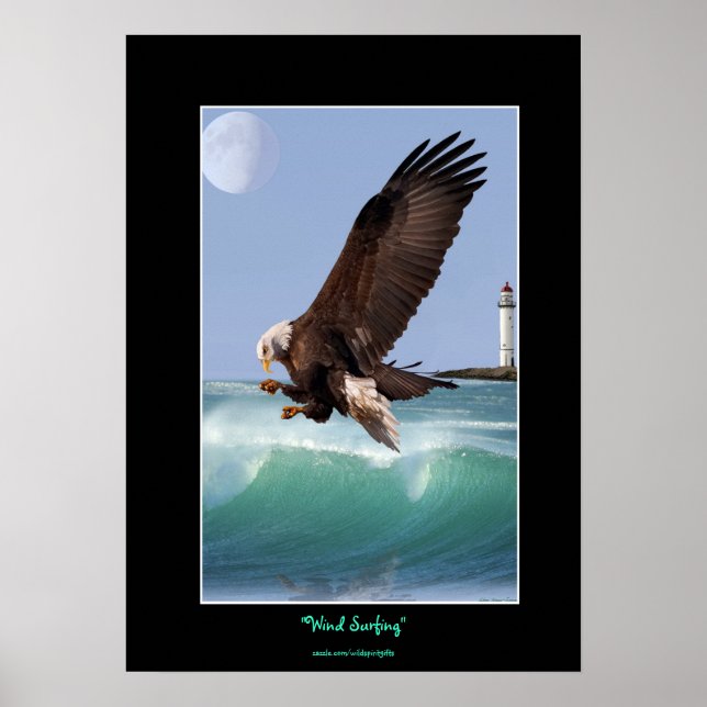 Bald Eagle, Waves & Lighthouse  Art Poster (Front)