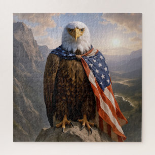 Bald Eagle Wearing an American Flag Cape Jigsaw Puzzle
