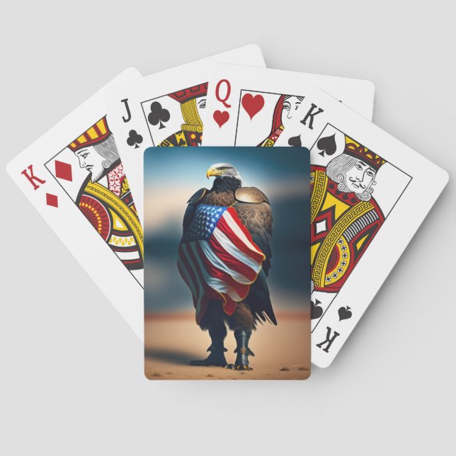Bald Eagle Wearing Armour Holding An American Flag Playing Cards (Back)