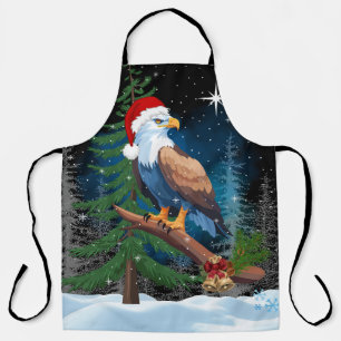 Bald Eagle Wearing Santa Hat Winter Scene Holiday Apron