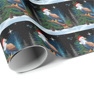 Bald Eagle Wearing Santa Hat Winter Scene Holiday Wrapping Paper