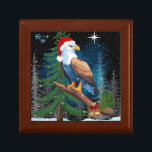 Bald Eagle Wearing Santa Hat Wooden Jerwelry Gift Box<br><div class="desc">A bald eagle wearing a Santa Christmas hat wooden keepsake jewellery box. Features a bald eagle wearing a santa hat with jingle bells,  and a lovely evening winter snow scene,  including the north star. Wonderful for the holidays and gift for eagle lovers,  patriotic family,  friends,  military or veteran.</div>