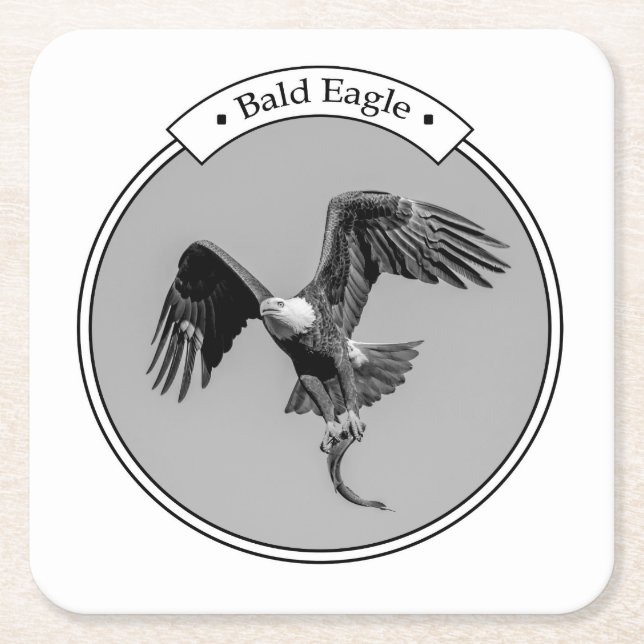 Bald Eagle with a fish Square Paper Coaster (Front)