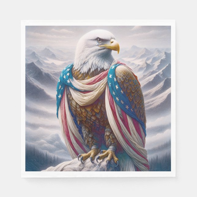 Bald Eagle with a Tear and American Flag Napkin (Front)