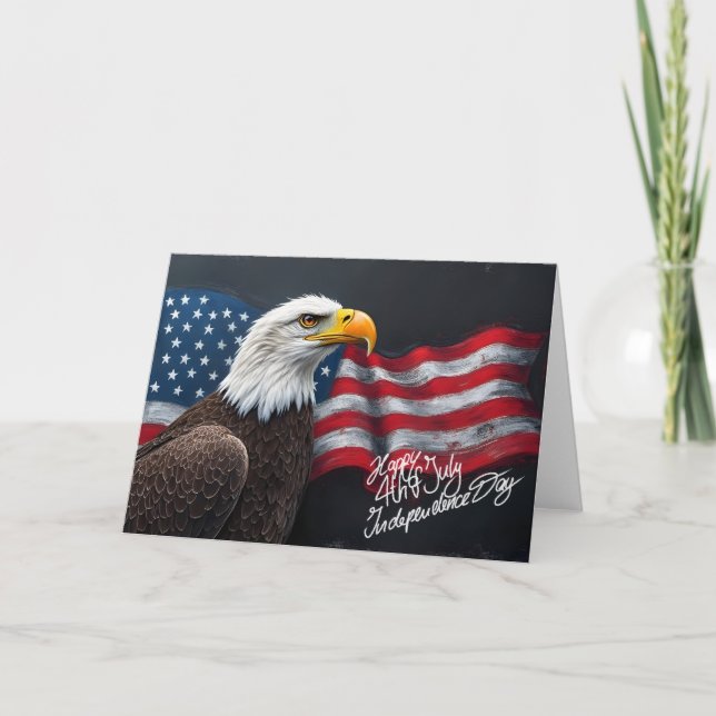Bald Eagle with American Flag 4th of July Art Card (Front)