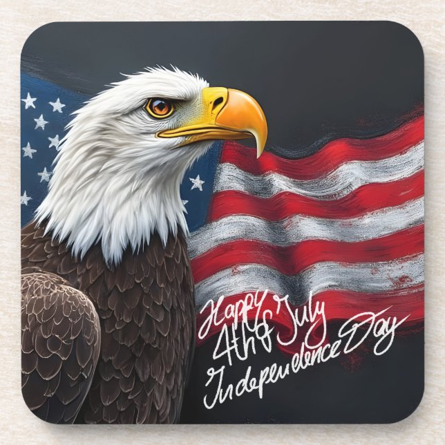 Bald Eagle with American Flag 4th of July Art Coaster (Front)