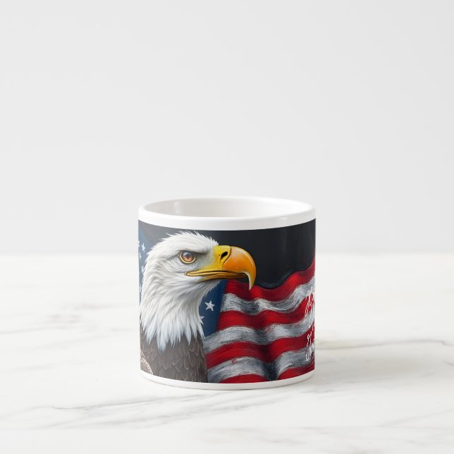 Bald Eagle with American Flag 4th of July Art Espresso Cup (Front)