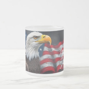 Bald Eagle with American Flag 4th of July Art Frosted Glass Coffee Mug