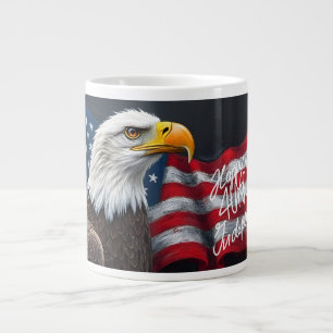 Bald Eagle with American Flag 4th of July Art Large Coffee Mug