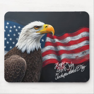Bald Eagle with American Flag 4th of July Art Mouse Mat