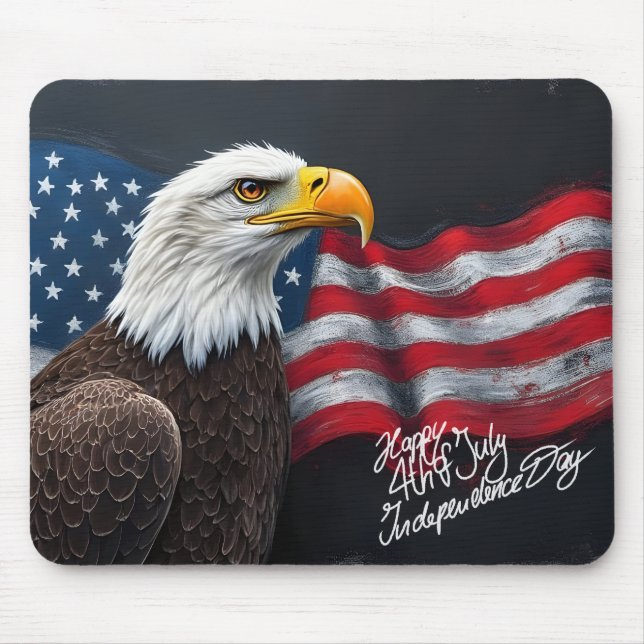 Bald Eagle with American Flag 4th of July Art Mouse Mat (Front)