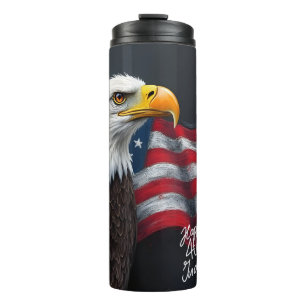 Bald Eagle with American Flag 4th of July Art Thermal Tumbler