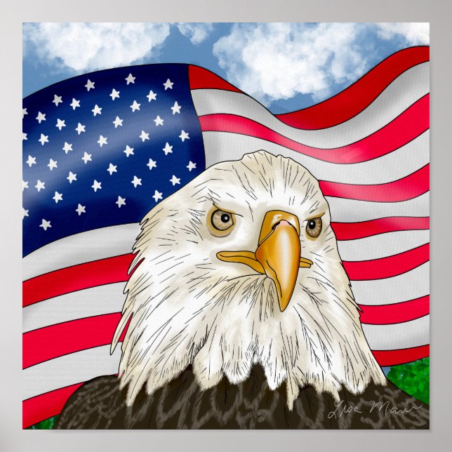 Bald Eagle with American Flag Background Poster (Front)
