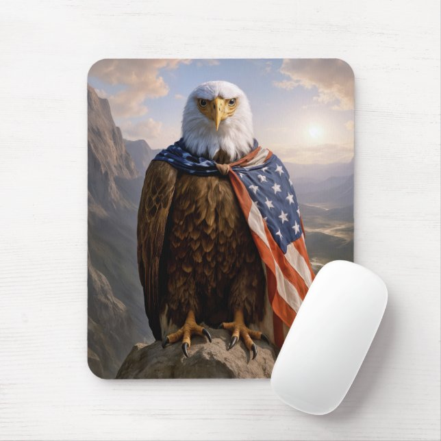 Bald Eagle With American Flag Cape Mouse Mat (With Mouse)