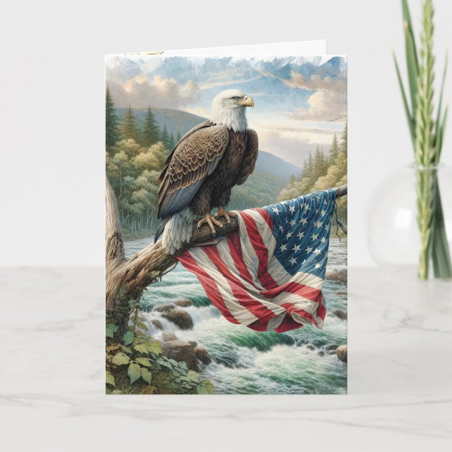 Bald Eagle With American Flag Card (Front)
