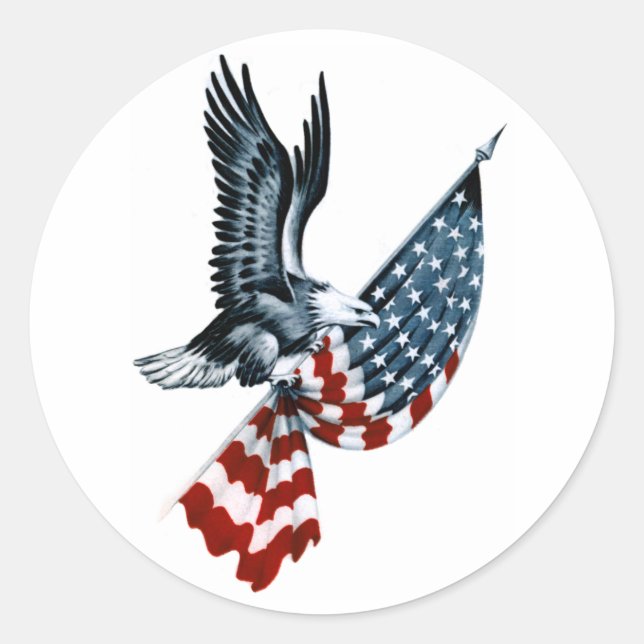 Bald Eagle with American Flag Classic Round Sticker (Front)