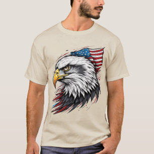 Bald Eagle with American Flag – Detailed Art T-Shirt