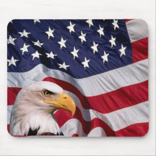 Bald Eagle with American Flag in the background Mouse Mat